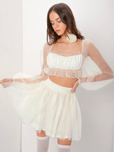 Women's Mesh Frill Hem Cropped Top And Skirt Set